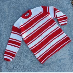 Vintage Red White Striped Sweater Size Large (approx) EUC